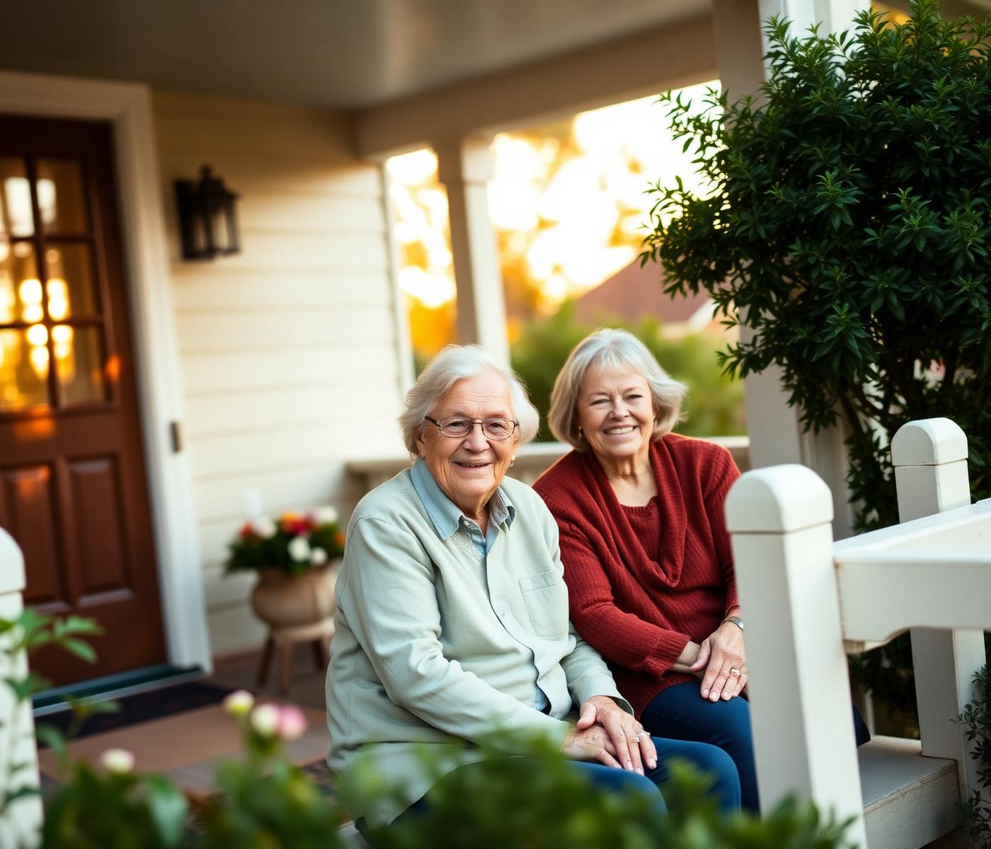 Smiling elderly couple on a welcoming home porch